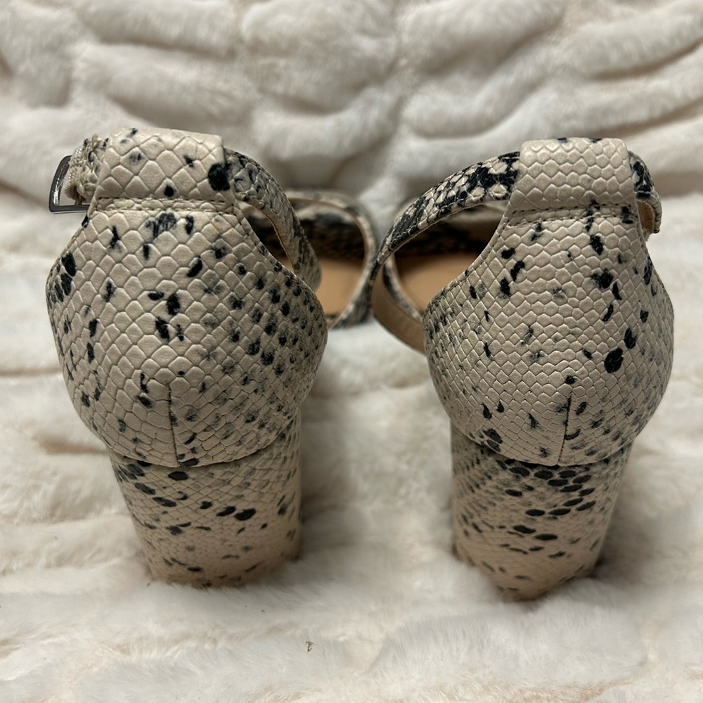 Steve Madden Black and White Snakeskin Ankle Strap Block Heel - Picture 9 of 15